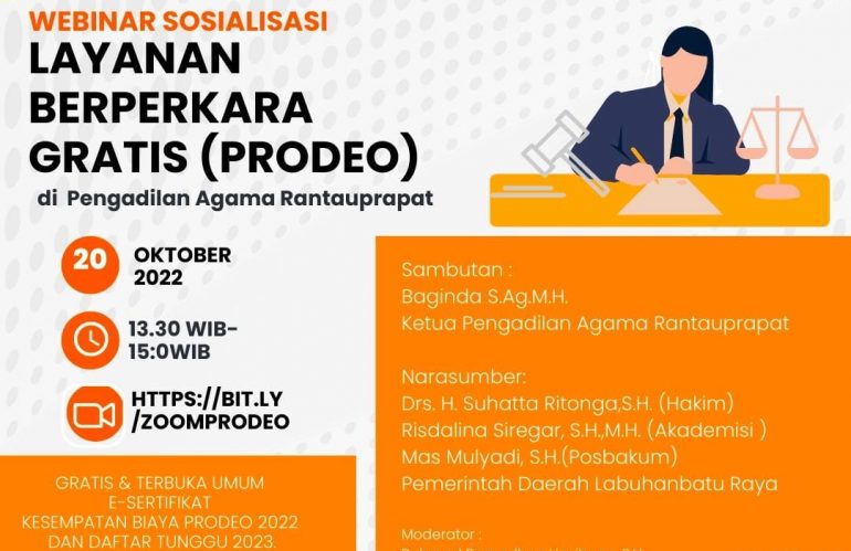 Dekan Fakultas Hukum ULB Menjadi Narasumber Pada Kegiatan Webinar Sosialilasi Layanan Berperkara Gratis (Prodeo) di Pengadilan Agama Rantauprapat