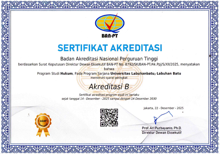 Program Studi Hukum Pada Program Sarjana Universitas Labuhanbatu Raih Akreditasi “B” Tahun 2025