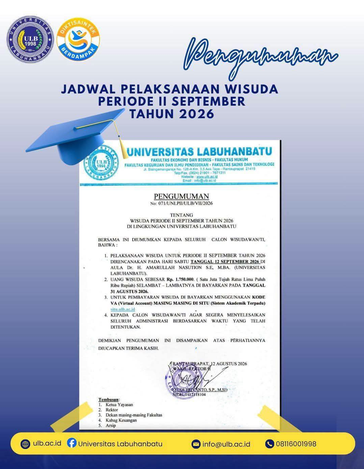 Pengumuman Pelaksanaan Wisuda Periode II (dua) September Tahun 2026